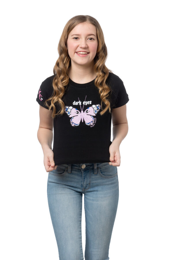 BUTTERFLY – Fitted black short sleeve crop tee