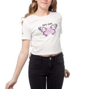 ROMWE SHORT Loose SLEEVE CROP T-shirt WHITE with butterfly