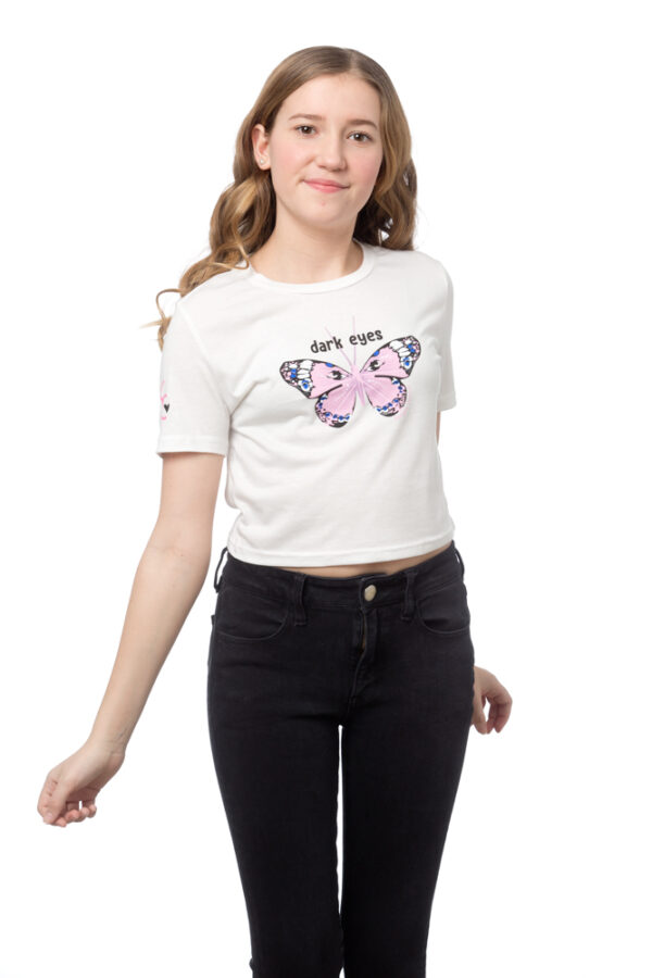 ROMWE SHORT Loose SLEEVE CROP T-shirt WHITE with butterfly